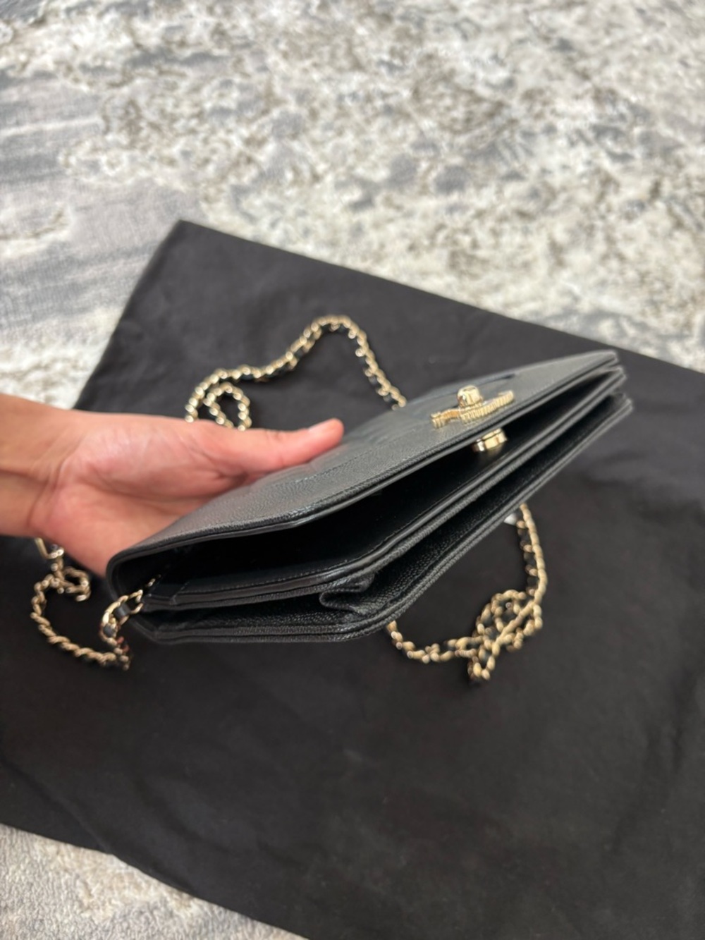 CHANEL Black Quilted Leather Crossbody with Gold-Tone Chain - Picture 6 of 10